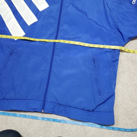ADIDAS Vintage 90s Windbreaker Track Jacket Coat Nylon 3 Stripes Blue Mens Large - Picture 14 of 16